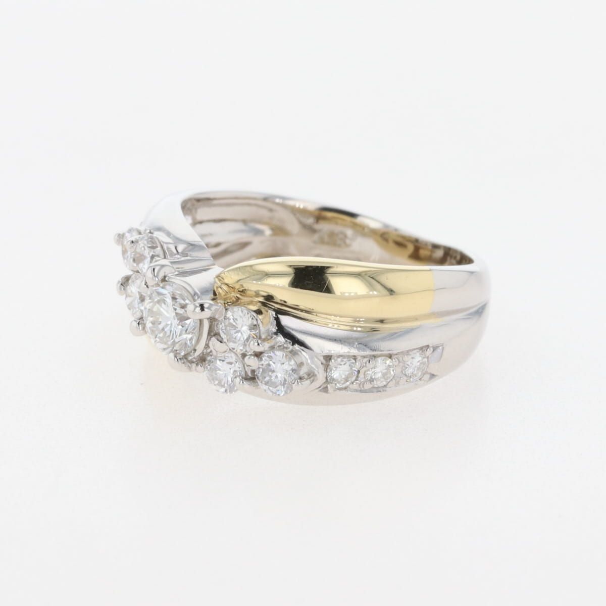 メレダイヤ デザインリング プラチナ YG イエローゴールド 指輪 リング 9号 Pt900 K18 ダイヤモンド レディース
