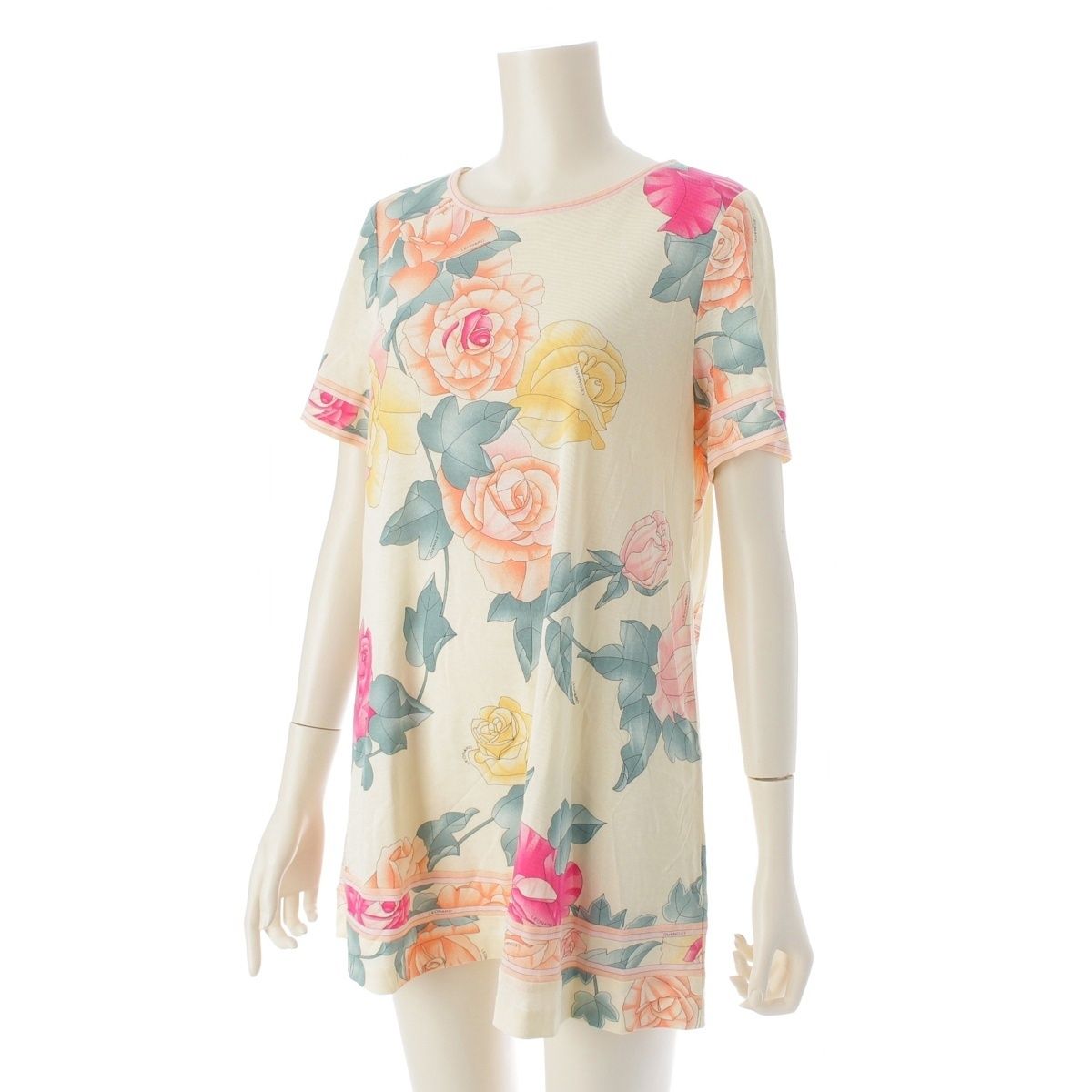 レオナール コットン フラワー 花柄 総柄 ワンピース ドレス チュニック 0349803 ベージュ 40