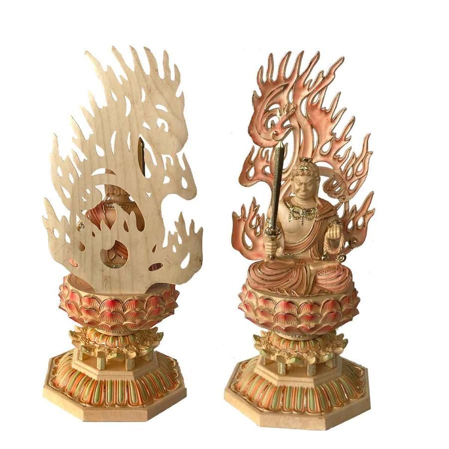 不動明王 彩色 金 色付き 28cm お不動さん 仏像 守本尊 酉年 炎 光背