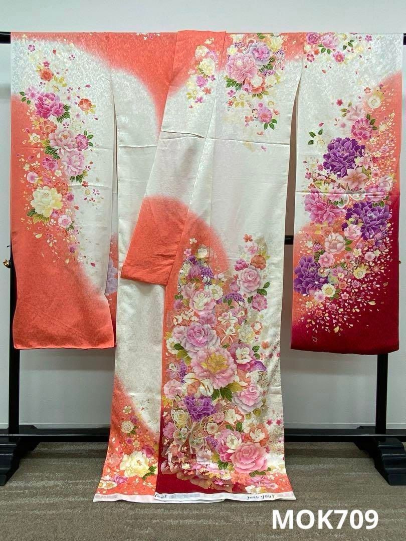 振袖 仮絵羽 舞台衣装 金彩 銀彩 銀通し ラメ刺繍正絹 未仕立て品 八掛 