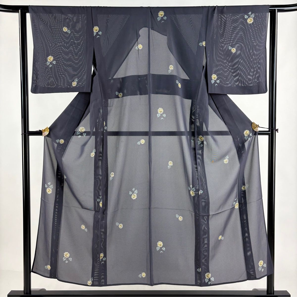 小紋 身丈151cm 裄丈62.5cm S 薄物 絽 草花 灰紫 正絹 秀品