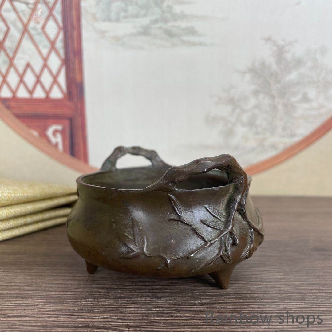 銅細工 香炉 招財進宝 薫香炉 置物 香道具 装飾品 工芸品 美術品 新品未使用】竹節耳香炉 招財進宝香薫炉 香道具 工芸品 美術品