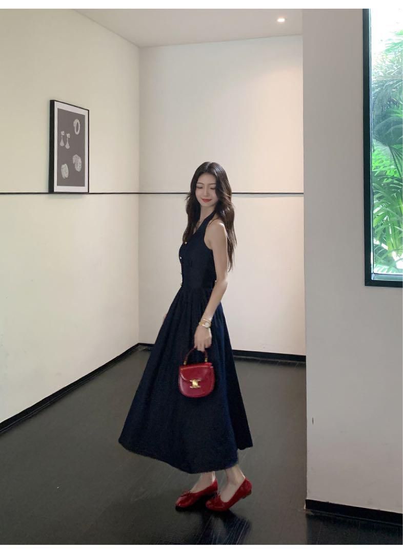 ホルターネックロングワンピース 春モテ服