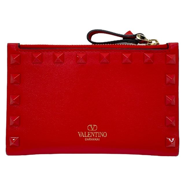 ♥ ヴァレンティノ 3W0P0605ZKZ フラグメントケース コインケース 小銭入れ カードケース ロックスタッズ レザー レッド VALENTINO レディース 感 上品デザイン 人気モデル