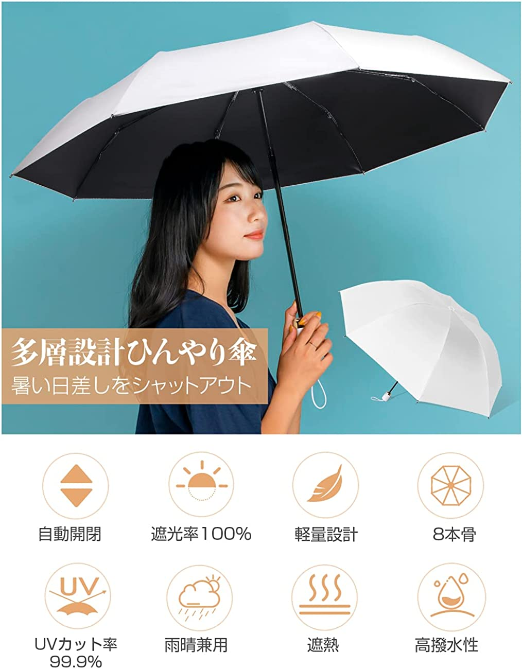 当店限定販売】 折りたたみ傘 白 紫外線 UV 晴雨兼用 メンズレディース