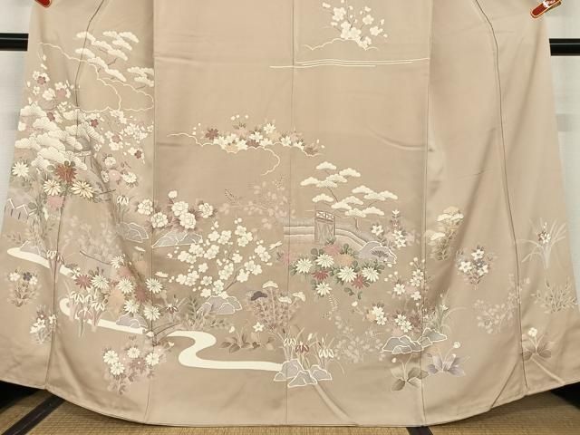 平和屋着物○訪問着 友禅 駒刺繍 松竹梅風景文 金彩 正絹 逸品