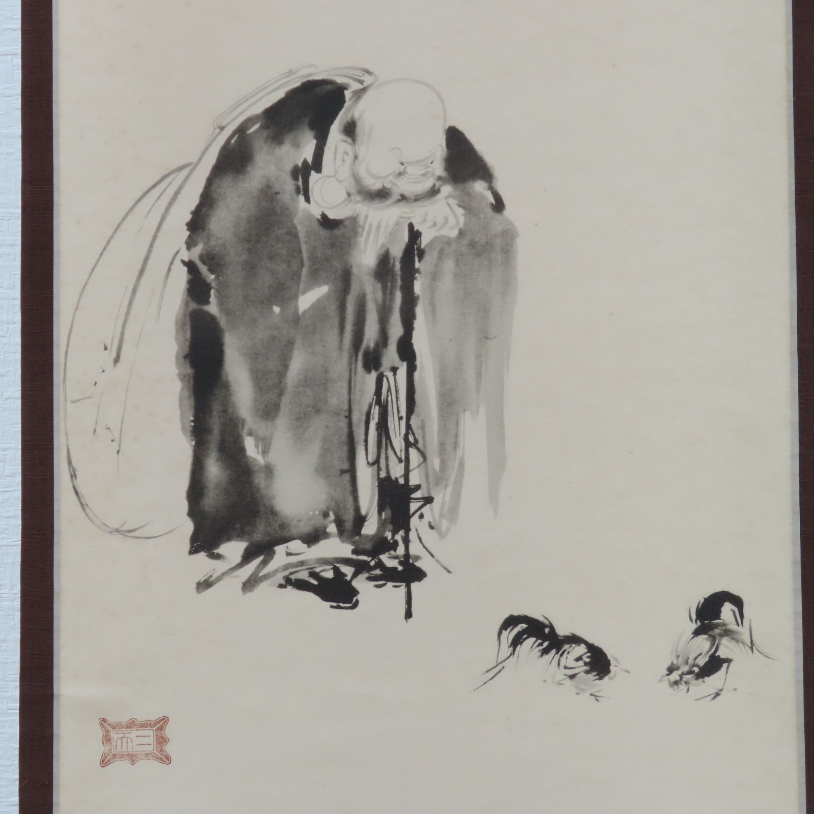 01s23 工藝品 宮本武蔵 掛軸「布袋観闘鶏図」講談社/茶掛 大徳寺