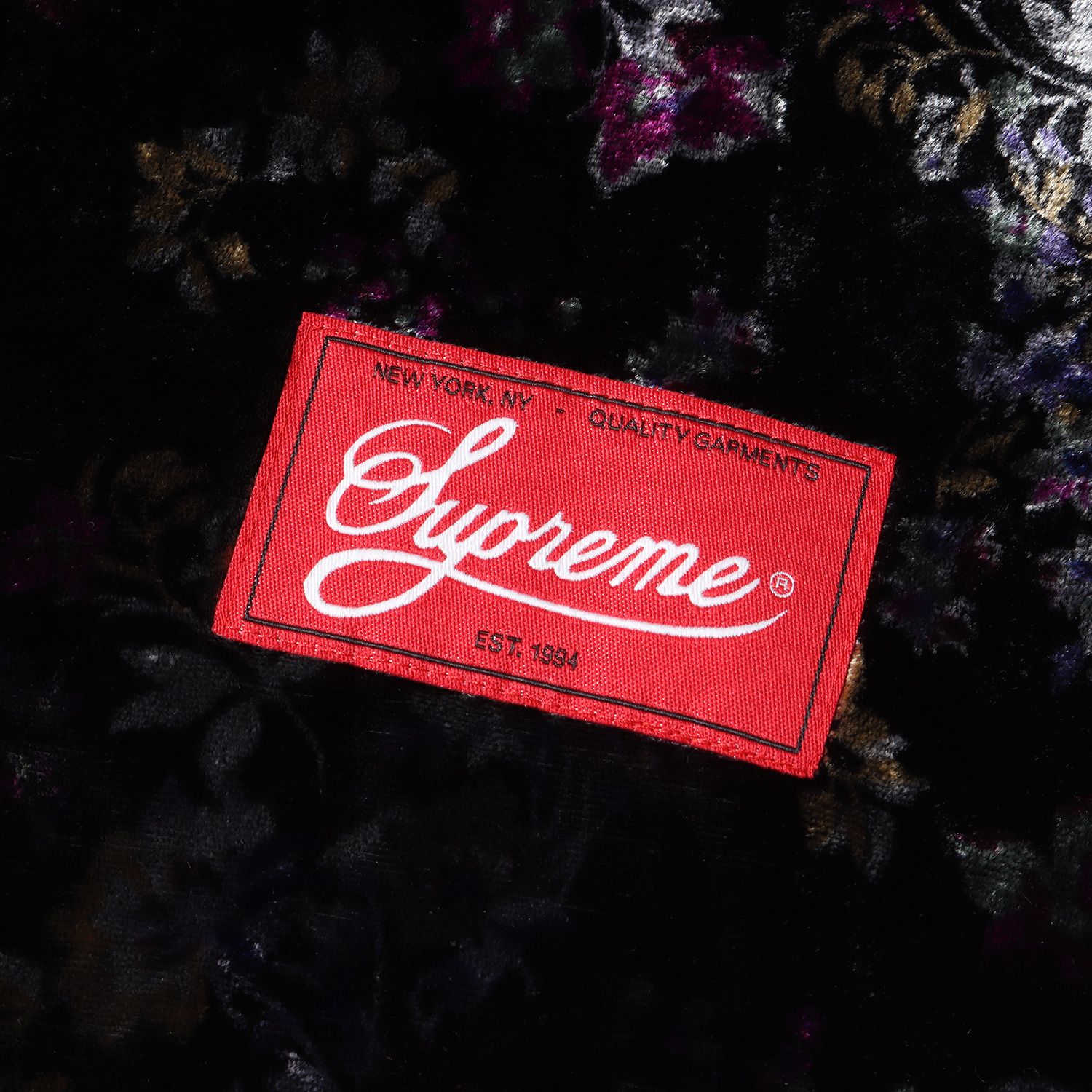美品 Supreme シュプリーム シャツ フローラル柄 アーチロゴ ベロア 