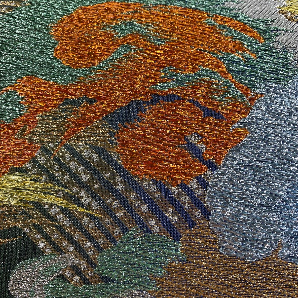 袋帯 秀品 振袖向き 波頭 金銀糸 箔 深緑 六通 正絹