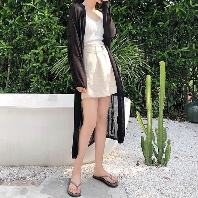 種類14：ホワイト/4XL シアー ロング カーディガン トップス アウター 膝下 ロング丈 袖あり 長袖 ボリューム袖 ドロップショルダー 萌袖 Iライン 前開き 編み込み 透け感 かわいい 大人可愛い きれいめ シンプル カジュアル 大人 上品 おしゃれ