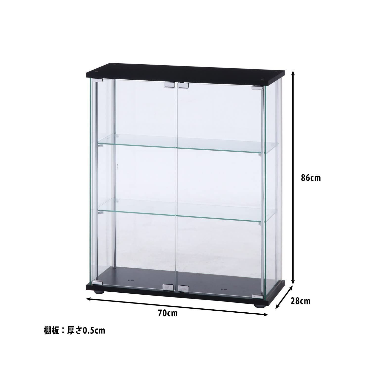 ☆ガラスディスプレイケース３段　ワイド　ＢＫ　高さ９３ｃｍ　幅70ｃｍ×28ｃｍ ガラスディスプレイケース 3段 ワイド 幅70cm 奥行28cm 高さ93.5