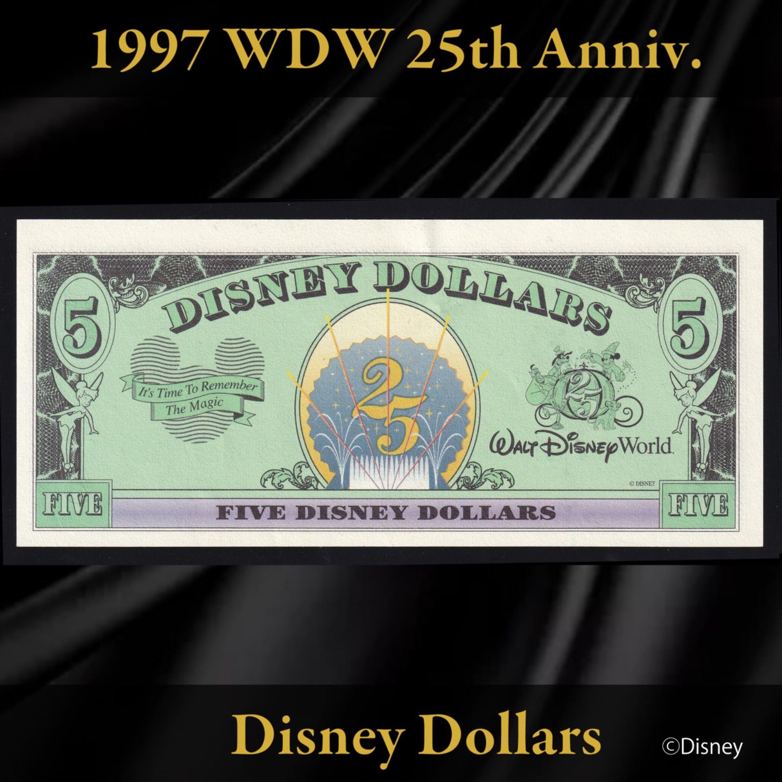 【希少☆美品】25周年記念　ディズニーダラー（1$ 5$ 10$）3枚セット ディズニーダラー 1997年 WDW25周年 シリーズA 3枚セット - メルカリ