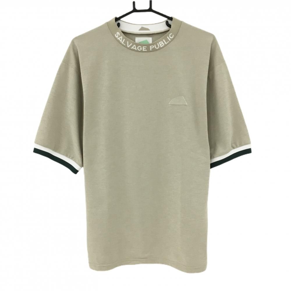 【超美品】サルベージパブリック 半袖ハイネックシャツ ベージュ系×白×グリーン メッシュ調  メンズ L ゴルフウェア SALVAGE PUBLIC 超美品】サルベージパブリック 半袖ハイネックシャツ ベージュ系