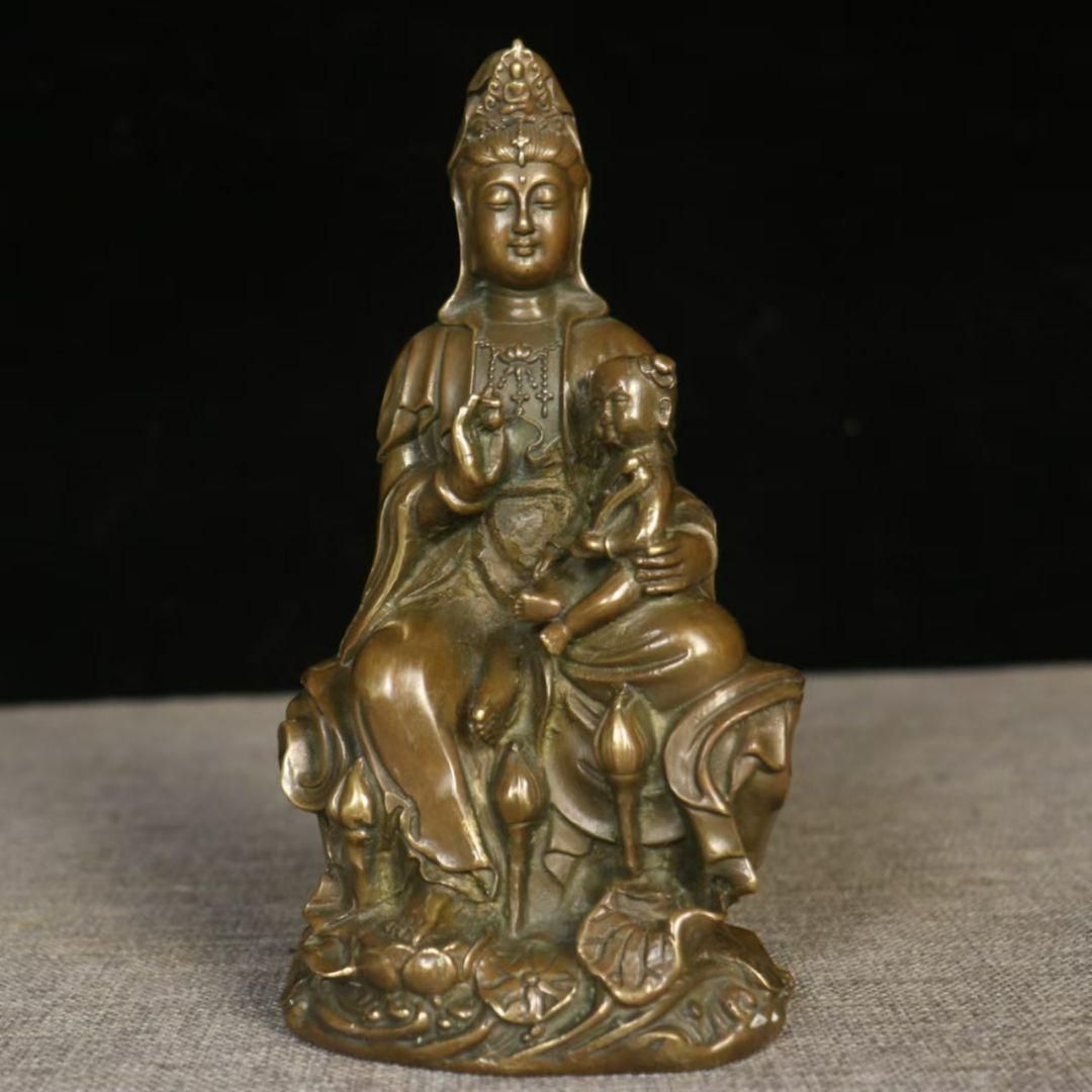 仏教美術 仏像 送子観音菩薩銅像 銅製品 工芸 品置物 某有名コレクター委託品 原型 高村光雲作 鋳銅 聖観世音菩薩像