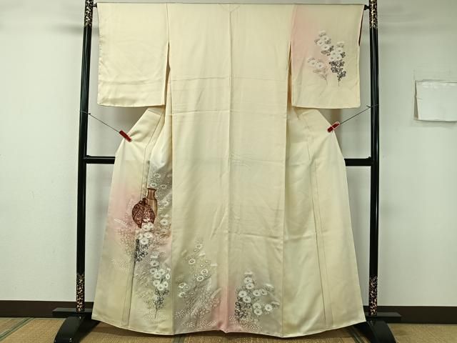 平和屋着物□訪問着 手描き 陶器草花文 暈し染め 金銀彩 正絹 逸品 未  