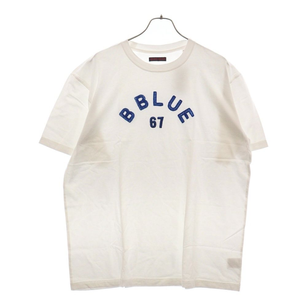 BLUE BLUE (ブルーブルー) チェーンエンブロイダリー フロントロゴ刺繍 クルーネック 半袖Tシャツ カットソー ホワイト 1000799