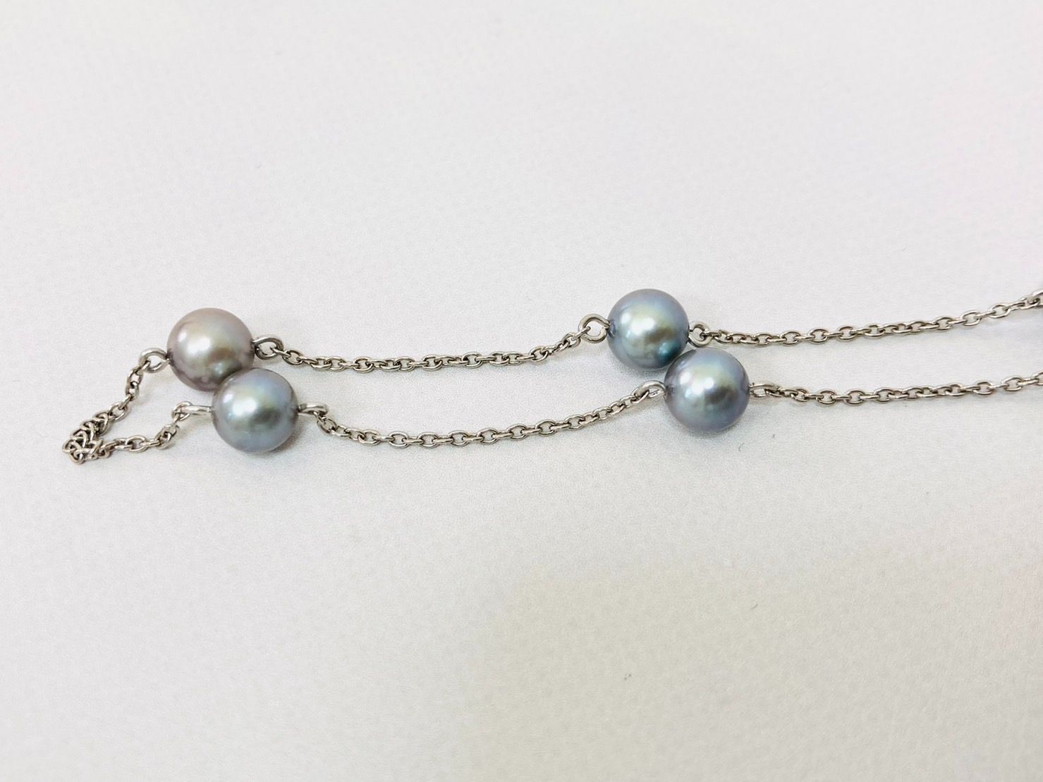 ☆TASAKI　タサキ／田崎真珠　Pt850　プラチナ　グレーパール　６mm　ステーション　ネックレス　K23513