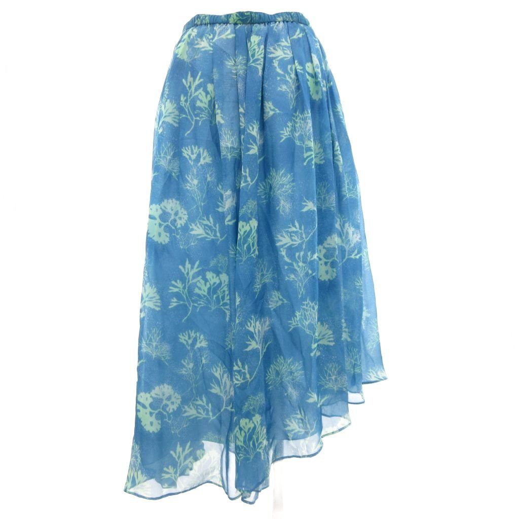 ブラミンク BLAMINK アシンメトリースカート ロング イージー フ 絹 シルク ペチコート付 38 水色 ライトブルー コーラルリーフプリント GV GY19