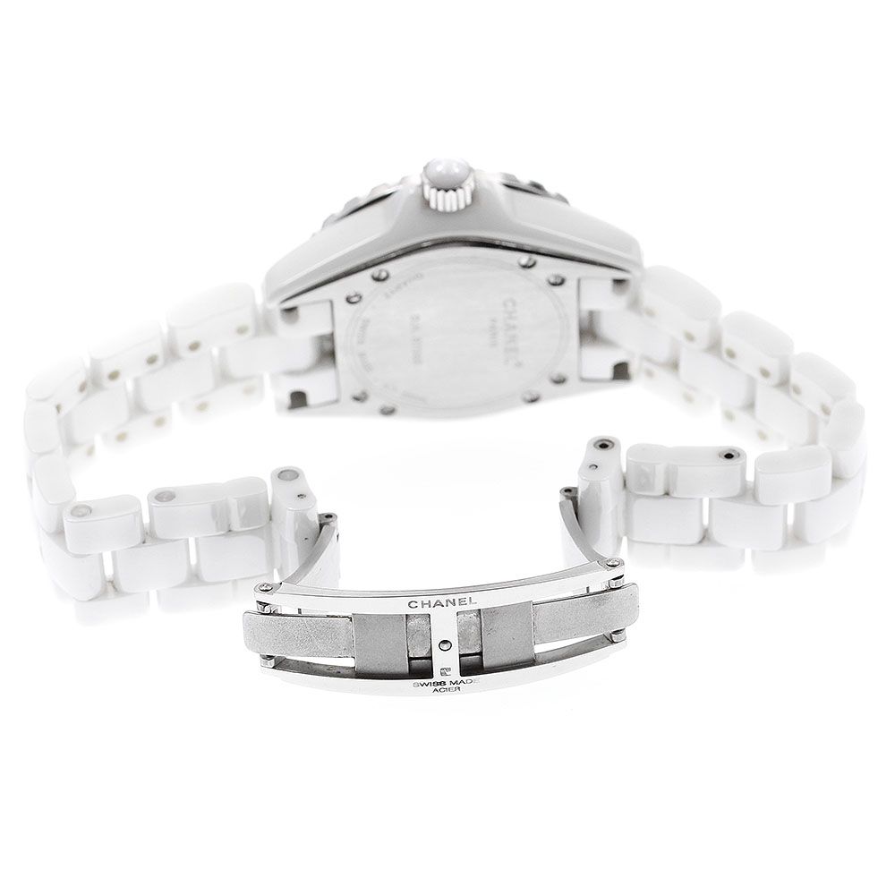シャネル CHANEL H1630 J12 白セラミック ブラックダイヤベゼル  