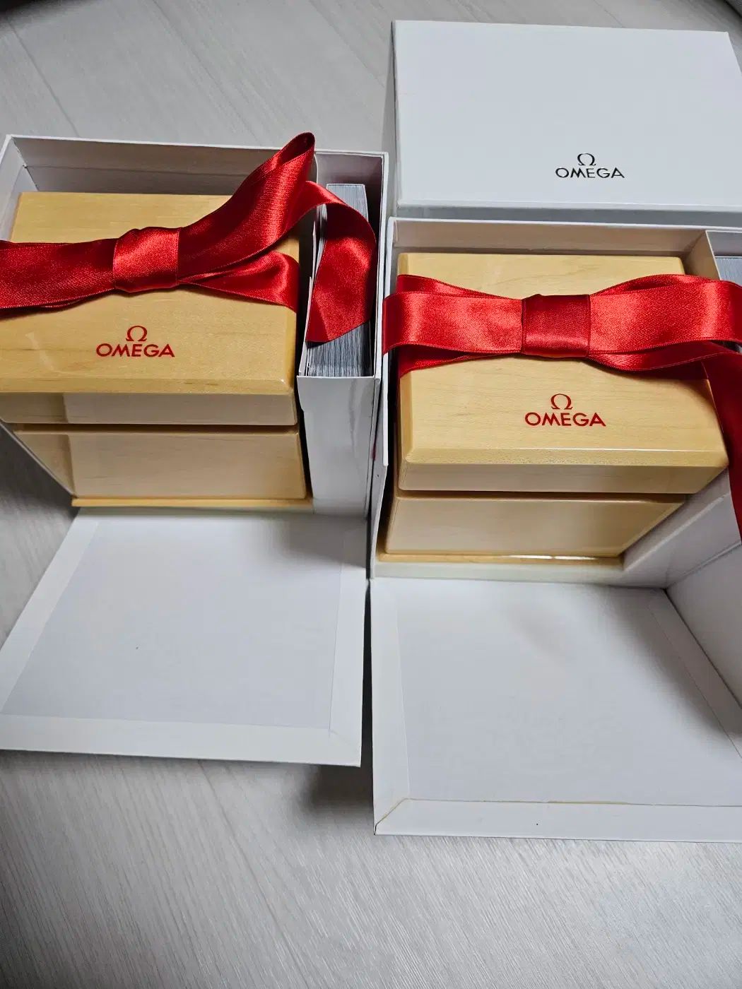 OMEGA 木製ギフトボックス ○ OMEGA オメガ ギフトボックス 時計ケース 保存箱 空箱 木箱 2点 お