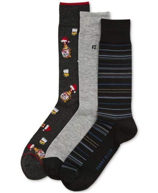 送料無料 ペリーエリス メンズ 靴下 アンダーウェア Men s 3pk. Mixed Patterned Socks HOLIDAY DRINKS