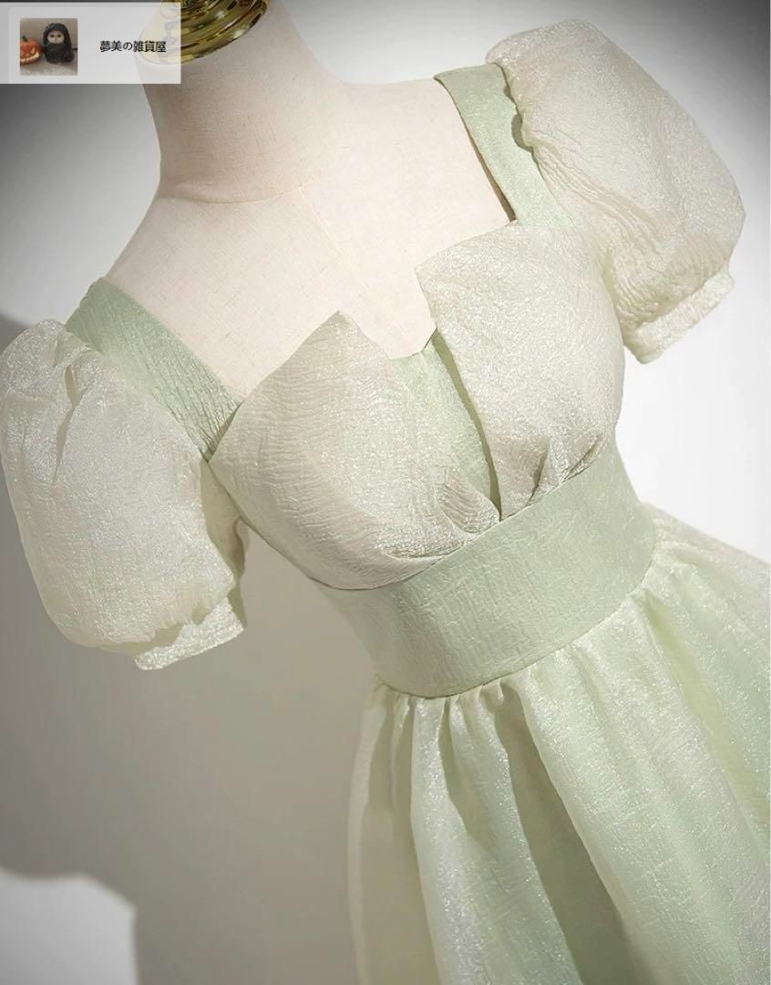 レディースファッション シンプルオシャレなパフスリーブのイブニングドレス