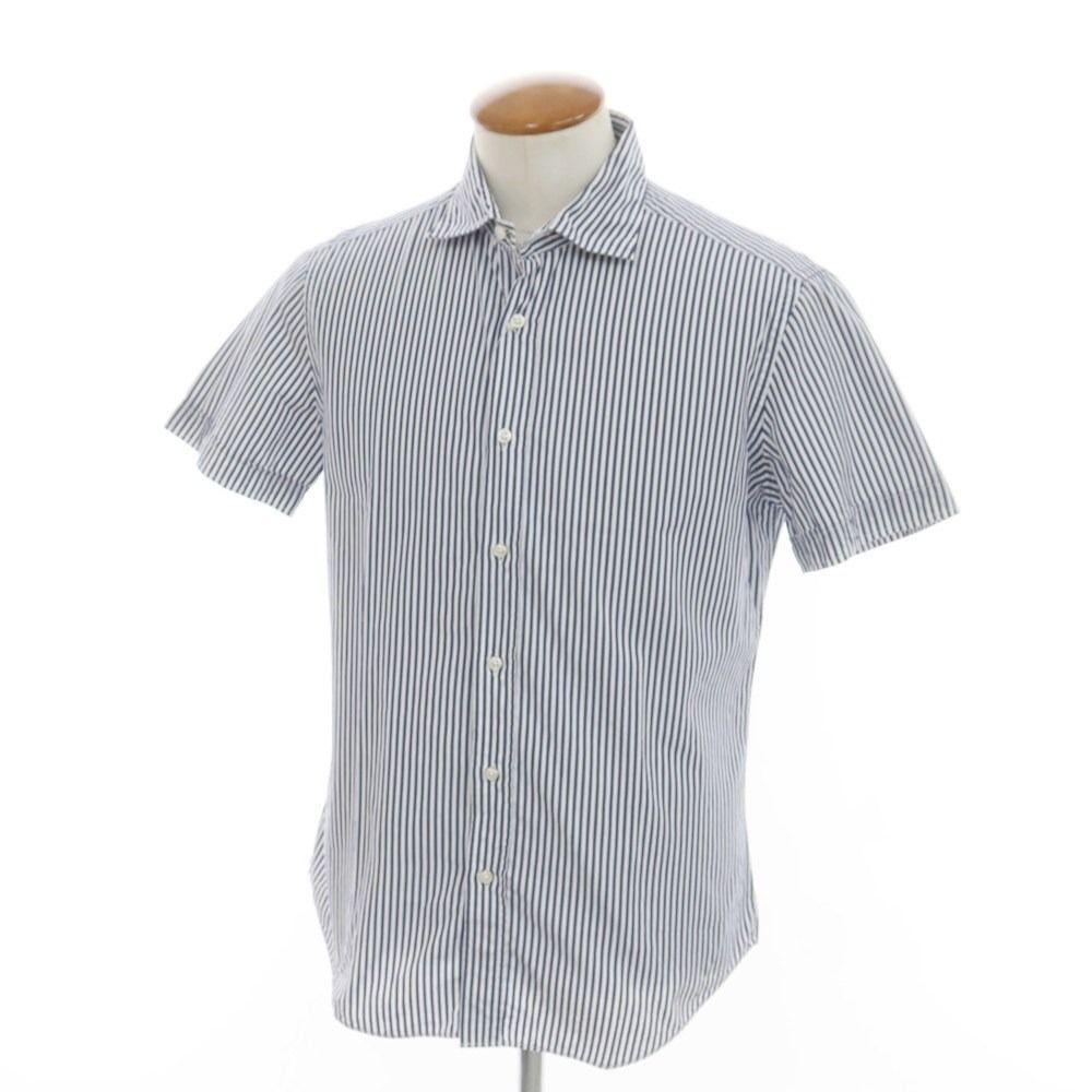 【中古】チット CIT LUXURY ストライプ 半袖シャツ ホワイトxネイビー【サイズ39】【メンズ】
