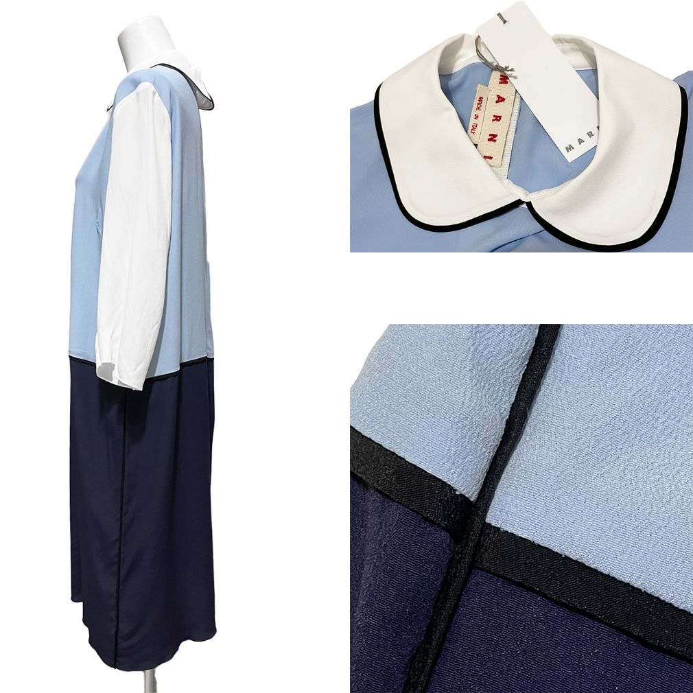 MARNI　シルクワンピース マルニ 七分袖 シルクワンピース ブルー #40 MARNI - インポート