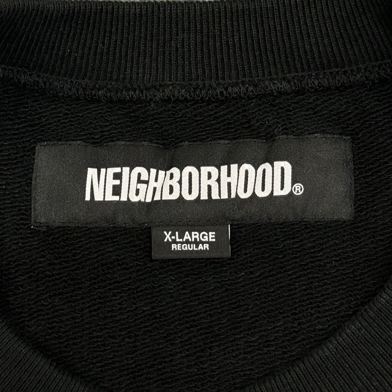 美品 NEIGHBORHOOD 23SS LOGO CREWNECK SWEATSHIRT ロゴプリント クルーネック スウェット トレーナー ネイバーフッド 231FPNH-CSM01 ブラック XL  74273A3