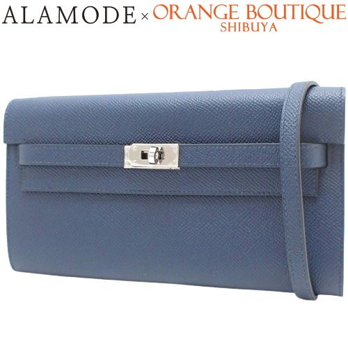 HERMES(エルメス) ケリーウォレット トゥーゴー ブルーサフィール ブルー青 ヴォーエプソン パラジウム金具 シルバー金具 W刻印 長財布 ロングウォレット ショルダー 肩掛け レディース 40802147552【中古】【アラモード】 HERMES(エルメス) ケリーウォレット トゥーゴー ブルーサフィール