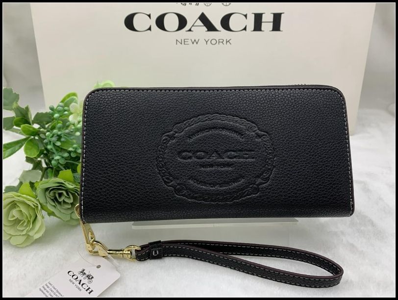 COACH 長財布 コーチ 財布 メンズ ストラップ付き ヘリテージ ブラック プレゼント ロング ジップ ラウンドファスナー ウォレット アコーディオン ファッション 新品 未使用CN353 C343-X1