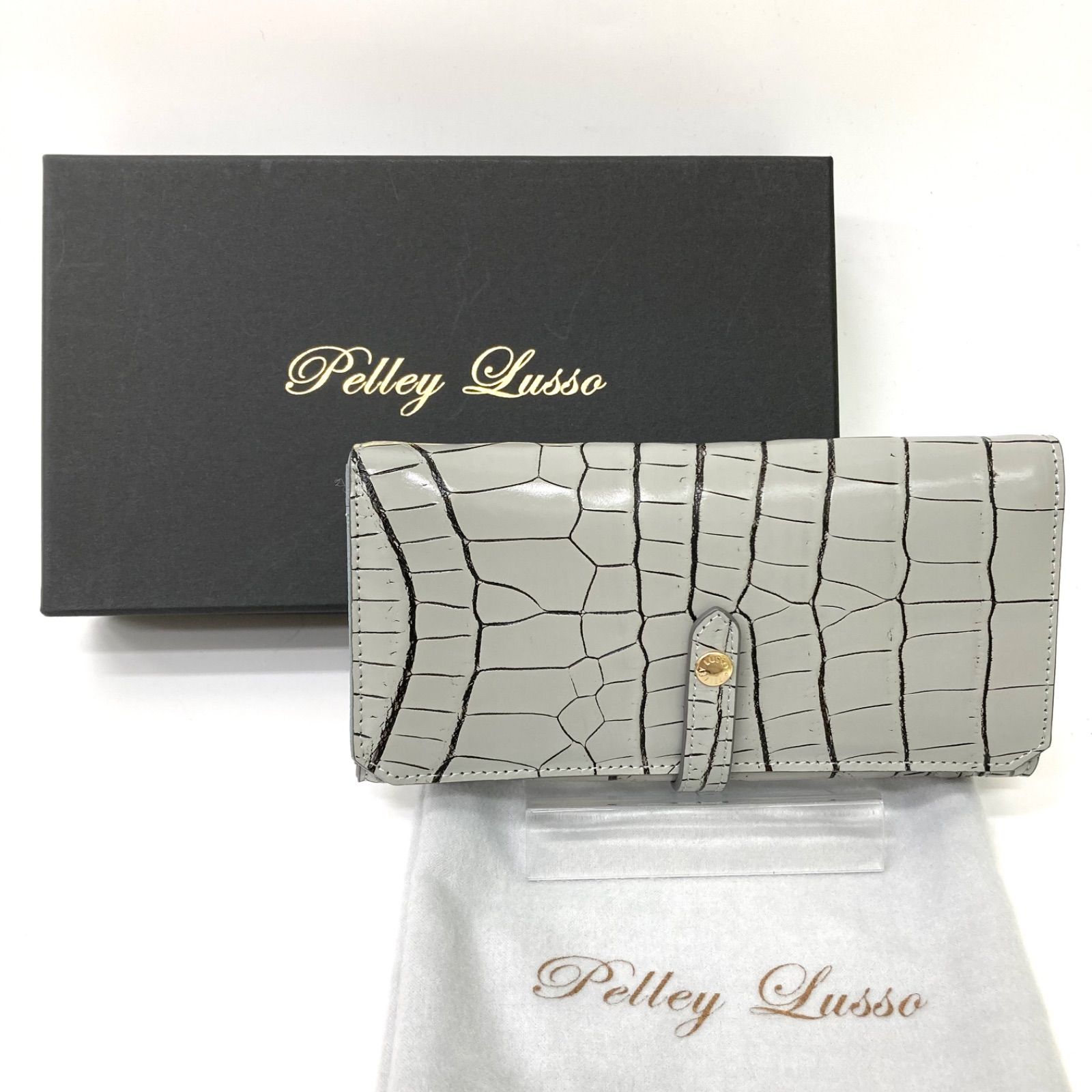 PELLEY LUSSO】美品 ペレリールッソ グレー 長財布 マットクロコダイル