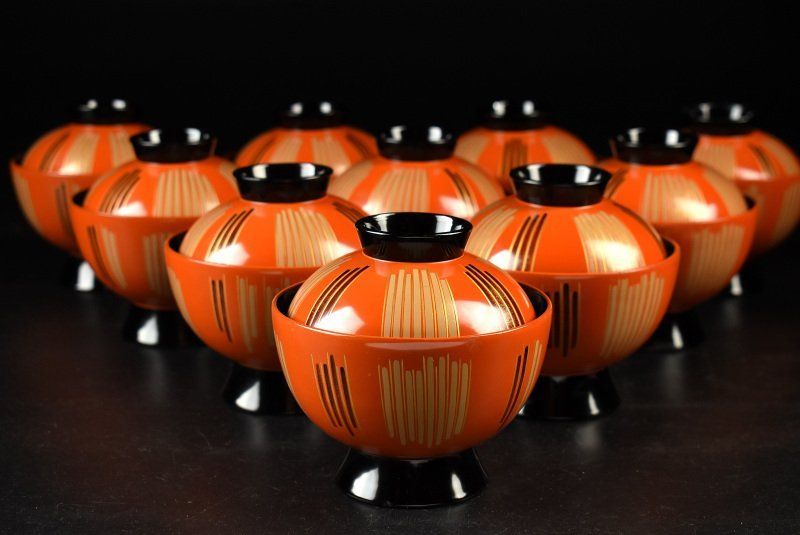 蔵A3072b 能登輪島塗 太王造 吸物椀 汁椀 蓋物 十客 共箱