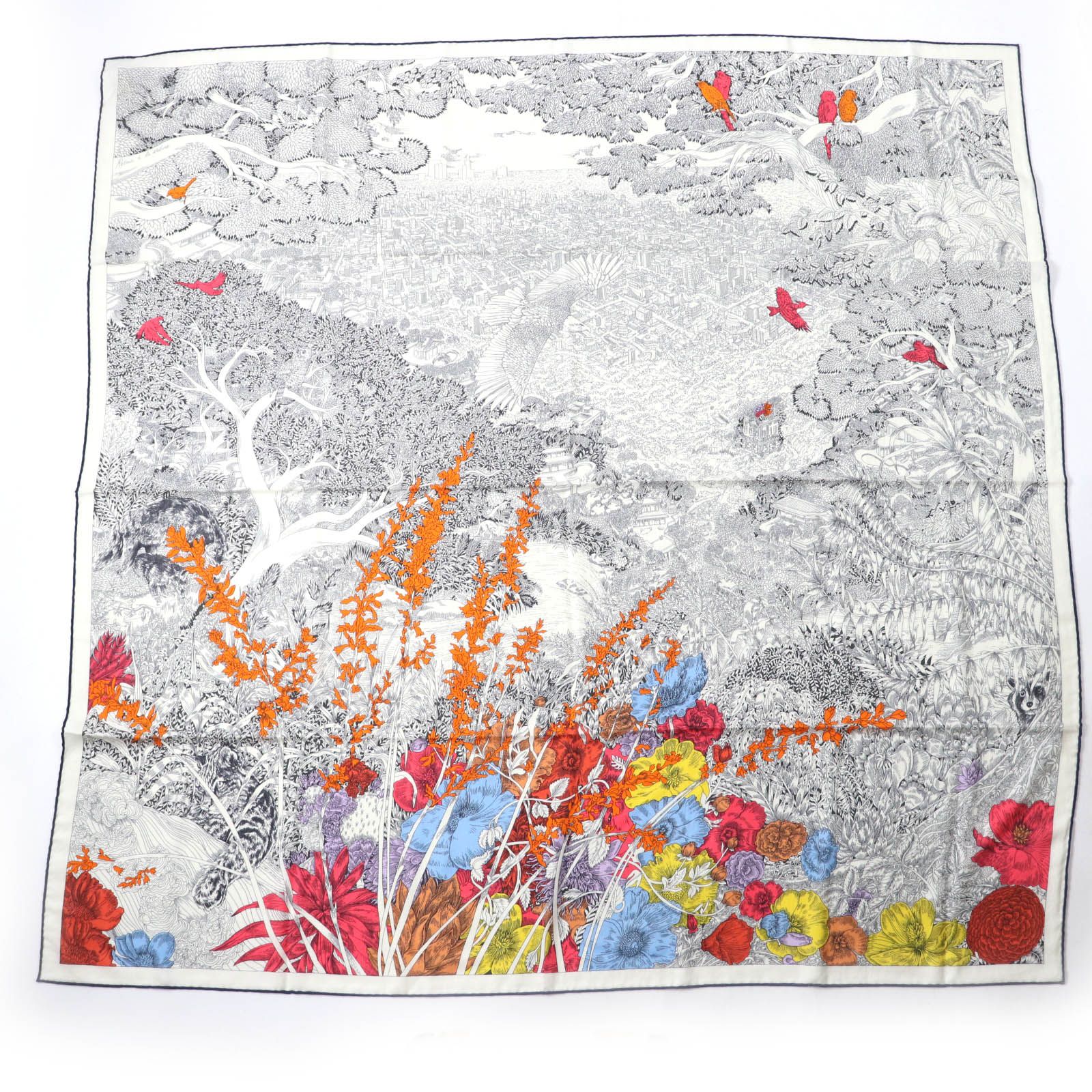 HERMES エルメス カレ ジェアン 140 Retour a la Nature 自然回帰 カシミヤ シルク Blanc|Noir|Multicolore スカーフ き フランス製 レディース
