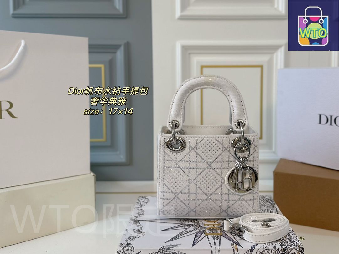今日 DIOR Lady Dior キャンバスとスパークルストーンのハンドバッグ 送料無料で今の在庫は な価格です