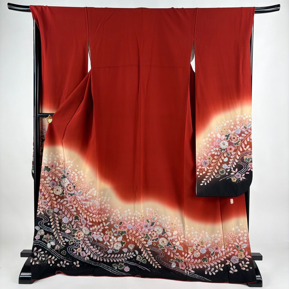 振袖 身丈172cm 裄丈65cm M 袷 落款 辻が花 染め分け ぼかし 茜色 正絹 名品