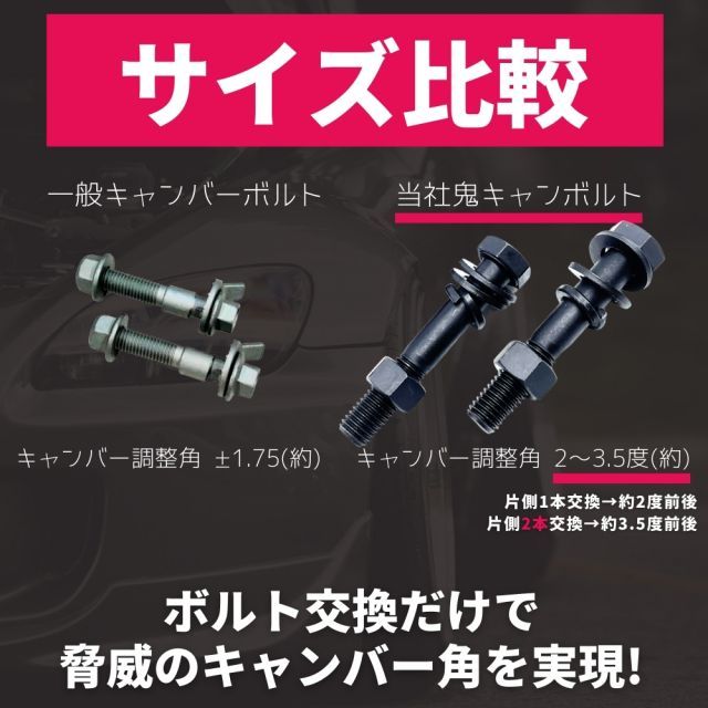Mercedes Benz Aクラス W169 2WD セミ キャンバーボルト 超鬼キャン 【約2度～3.5度】 ブラック 2本セット 左右 高強度12.9 特殊タイプ イベント 撮影時 オフ会 セミキャン