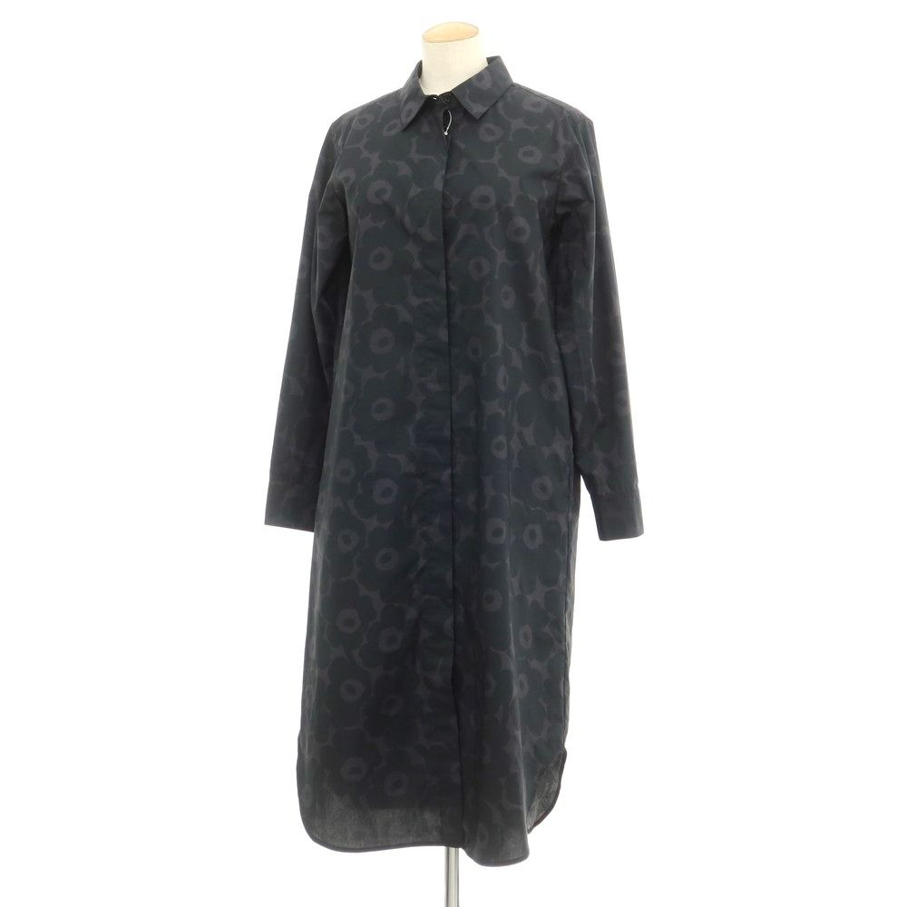 中古】マリメッコ marimekko コットン シャツ ワンピース ブラック  