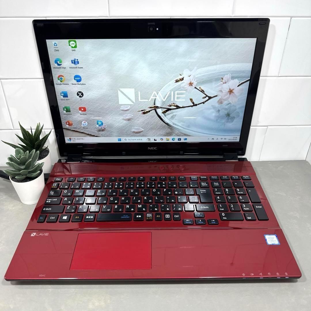 極上】NECクリスタルレッド☘7世代i7メモリ16GB☘️新品SSD512 ノート