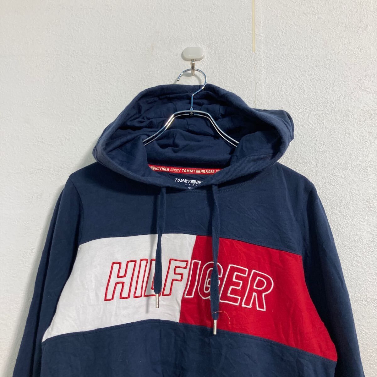 TOMMY HILFIGER ロゴ スウェット パーカー M ネイビー レッド ホワイト トミーヒルフィガー プルオーバー 古着卸 アメリカ仕入 a608-6335