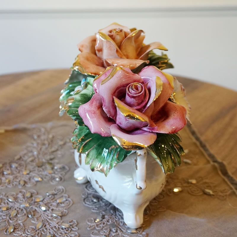 アンティーク 陶器 陶花 オブジェ 薔薇 イタリア製 高24.5×最大幅32cm アンティーク 陶器 陶花 オブジェ 薔薇 イタリア製 高24.5×最大幅32cm