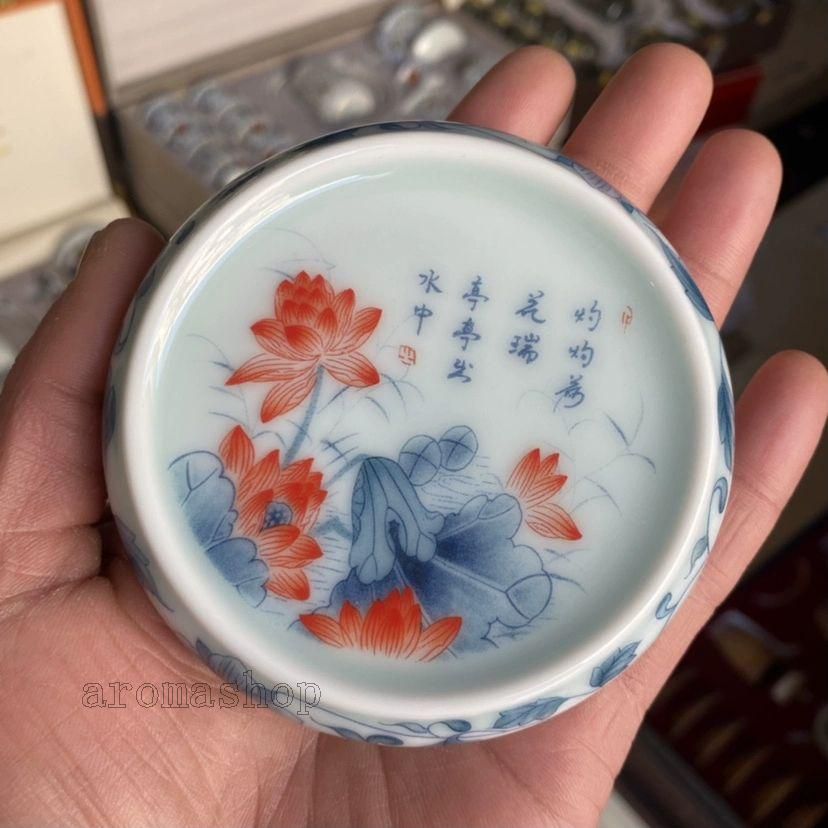 青花喜字缶 景徳鎮 陶磁器 装飾品 現代工芸品 美術品 置物