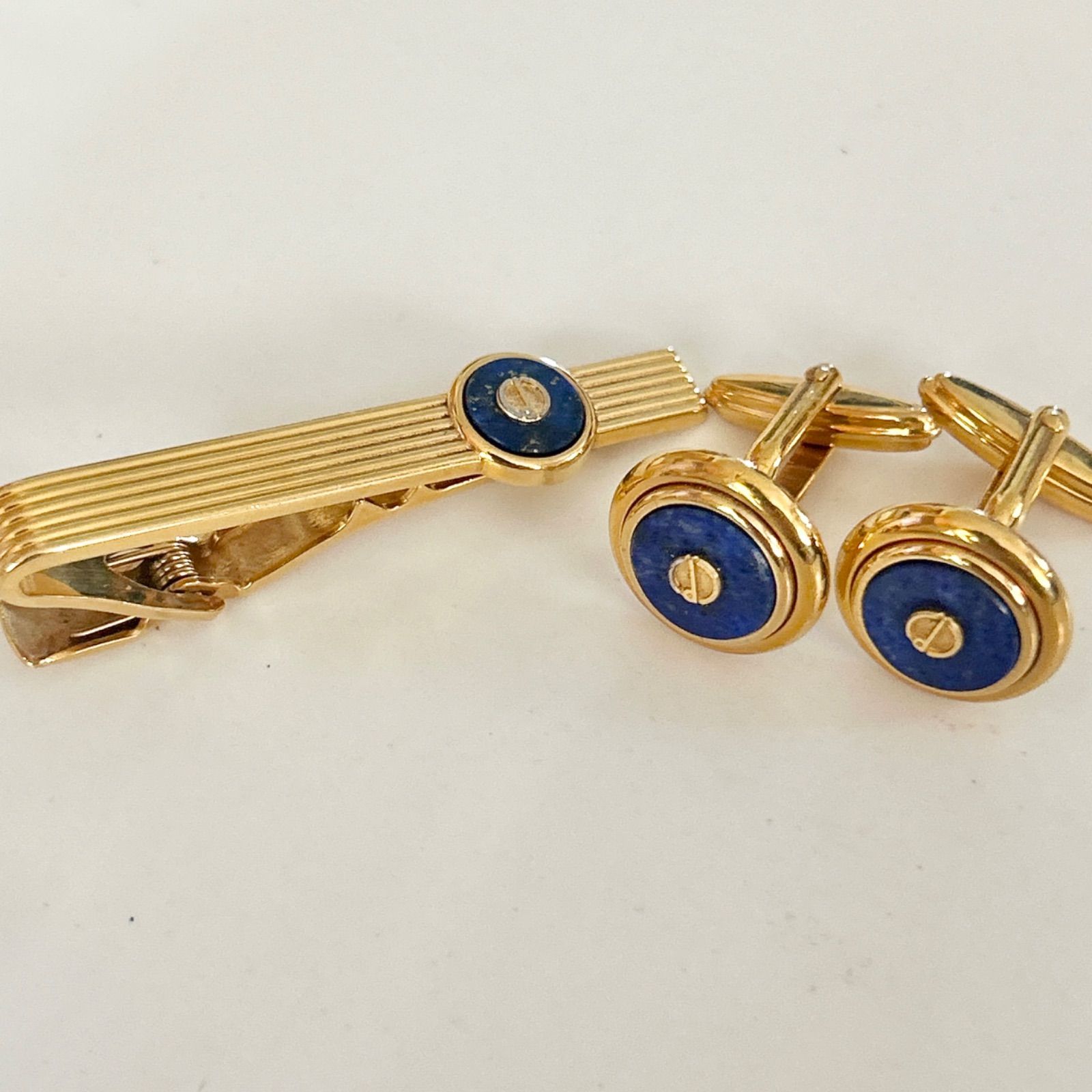 【新品】ダンヒル　カフス　タイピンセット　ラピズラズリ　ブルー　dロゴ　ゴールド 美品】ダンヒル カフス タイピンセット ラピズラズリ ブルー d