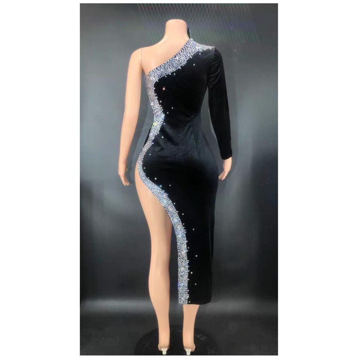 社交ダンスドレス ベリーダンス衣装 ブラック ダイヤモンド クリスタル キラキラ ドレス セクシー エレガント 誕生日パーティー イブニングガウン