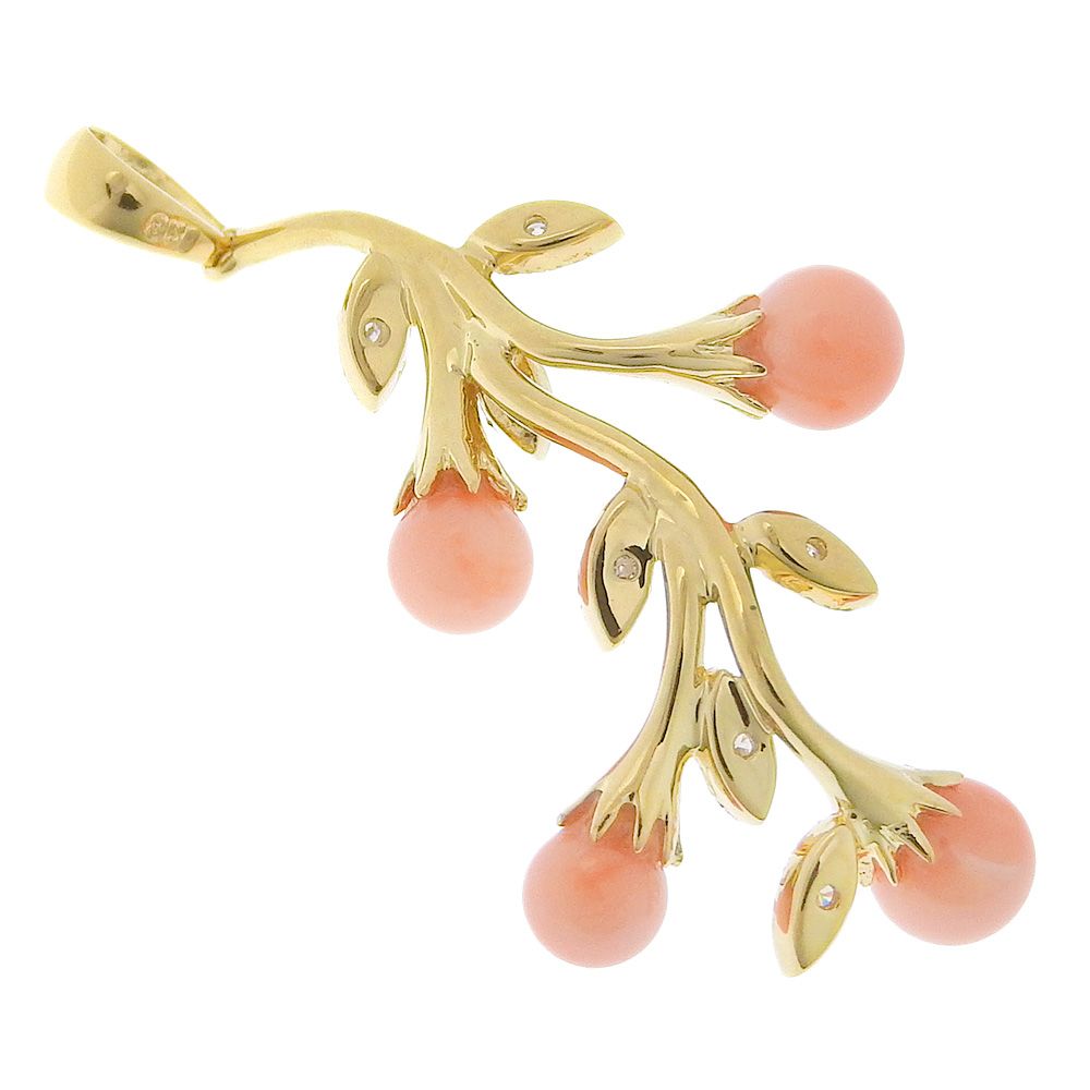 本物保証】 鑑付 新品同様 ピンクサンゴ ペンダント K18YG メレ