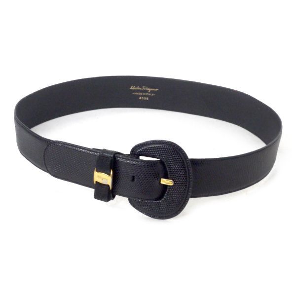 Salvatore Ferragamo Varaリボンリザードベルト（黒） Salvatore Ferragamo Varaリボンリザードベルト（黒） - メルカリ