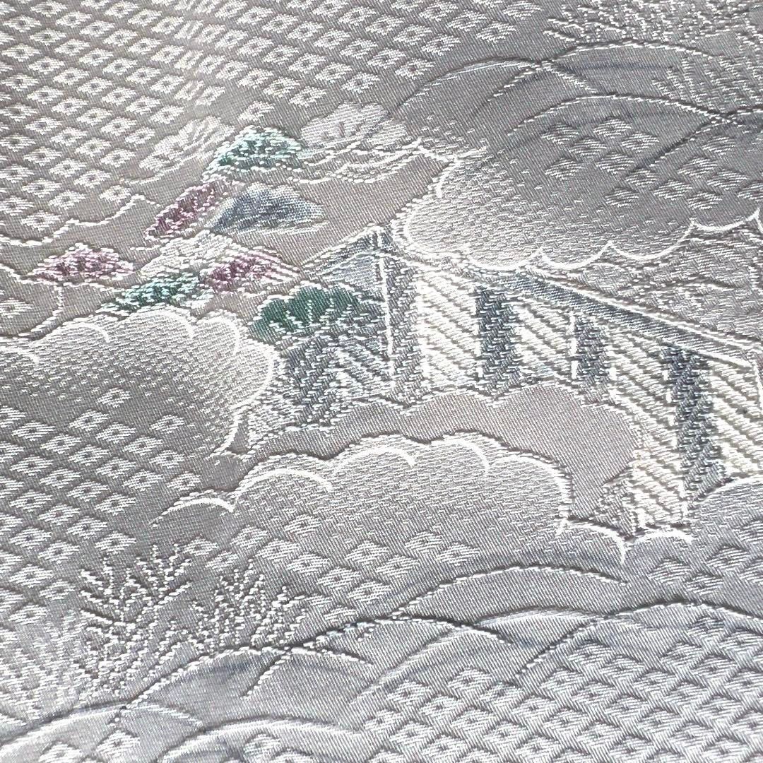 小紋 地紋起こし 松 雲 菱地紋 グレー 花 風景 着物 044a d
