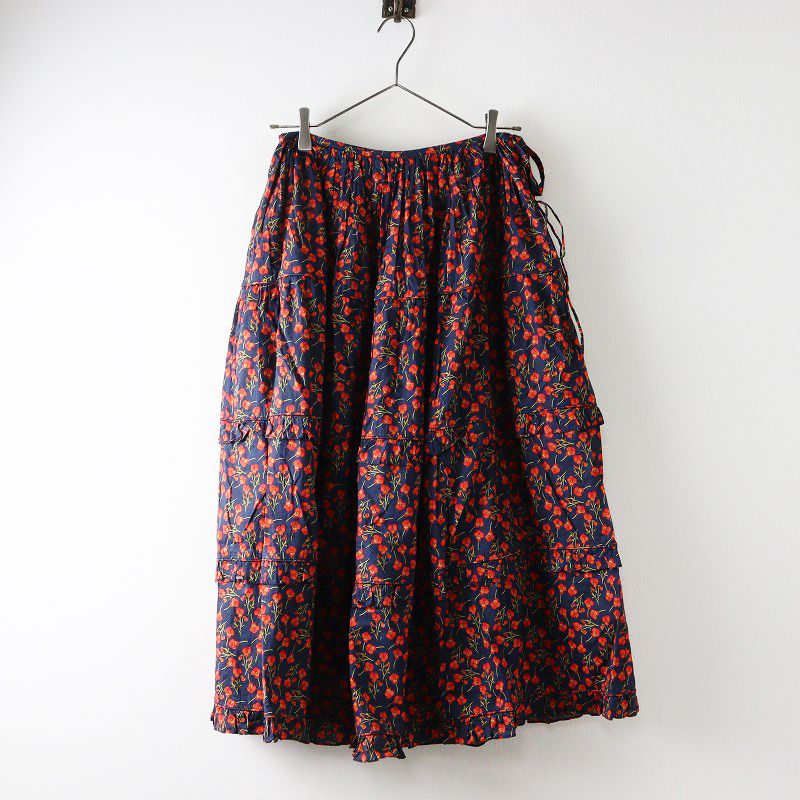 定価6.3万 ドゥロワー Drawer HORROR VACUI ホラーヴァキュイ 別注 WILLY SKIRT XS|ネイビー フラワー スカート 2400014530667