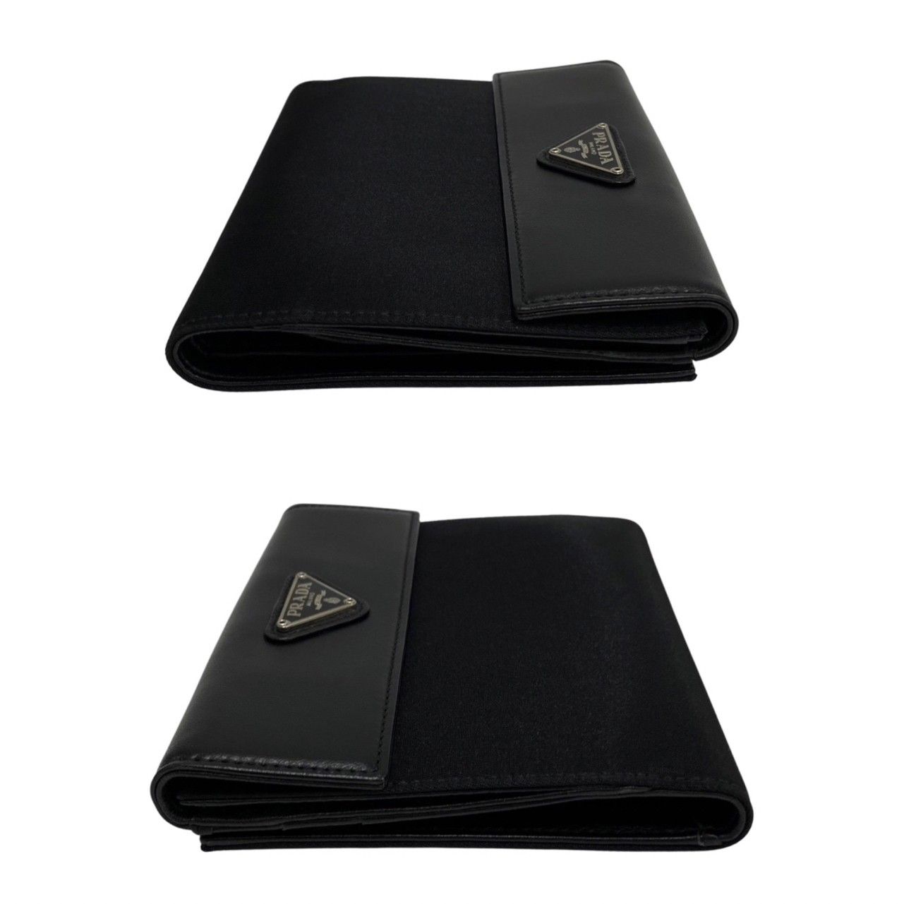 ブラックほぼ未使用 PRADA レザー 折り財布 三角ロゴ 黒 M510X 箱 カード付