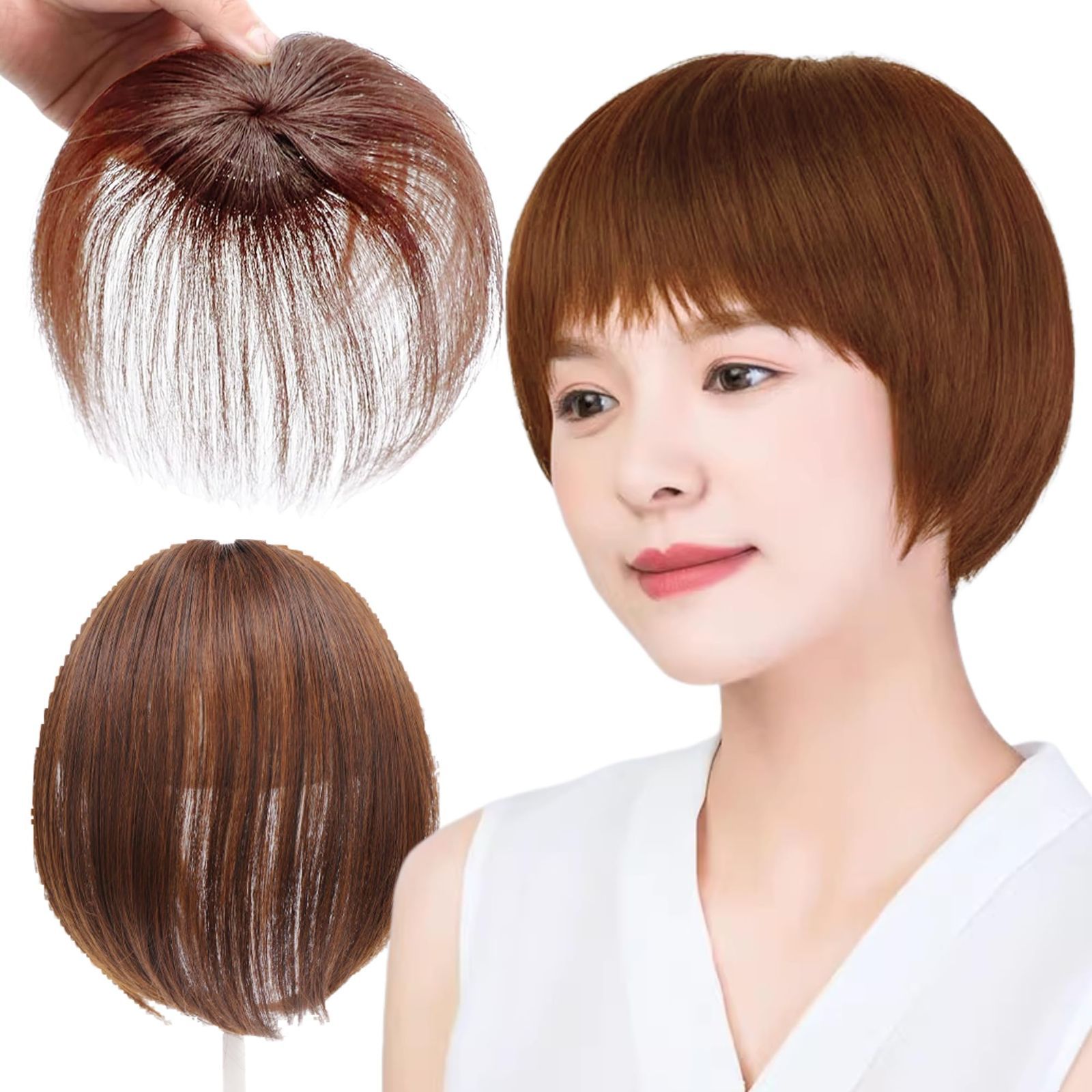 人毛100%部分ウィッグ ヘアピース 白髪隠しトップピース　ブラウン GFun 部分ウィッグ ヘアピース 頭頂部 女性用 つむじ付き前髪